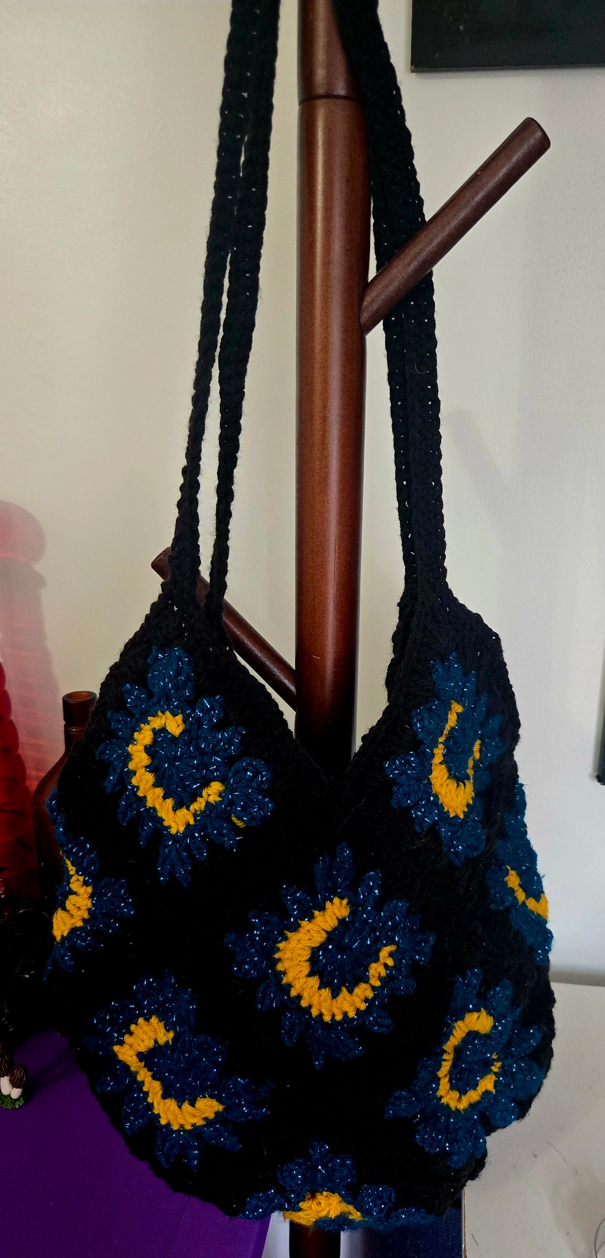 Midnight Celestial Moon Crochet Shoulder Bag