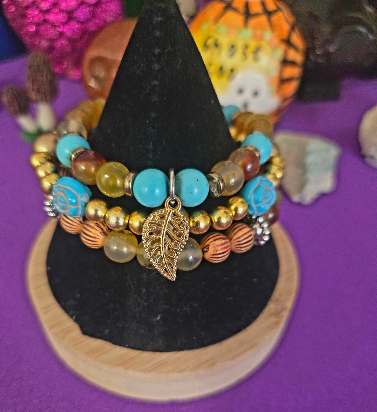Earth and Sky- Genuine Amber and Turquoise Intention Bracelet Stack