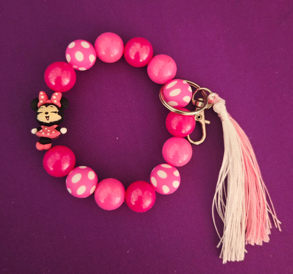 Pretty in Pink Mouse Beaded Purse or Key Charm Bracelet