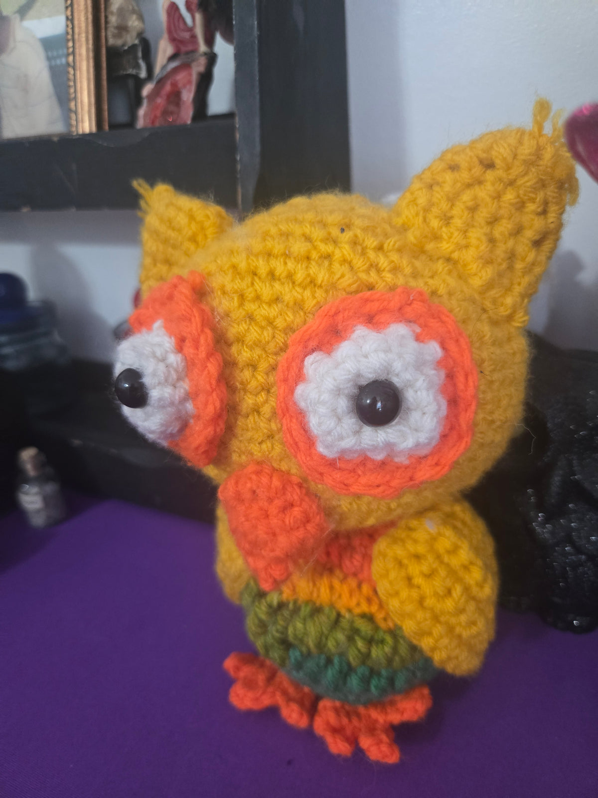 Cutesy Orange and Yellow Crocheted Owl