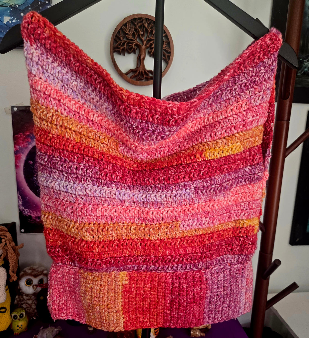 Off-The-Shoulder Multicolored Sleeveless Crocheted Top
