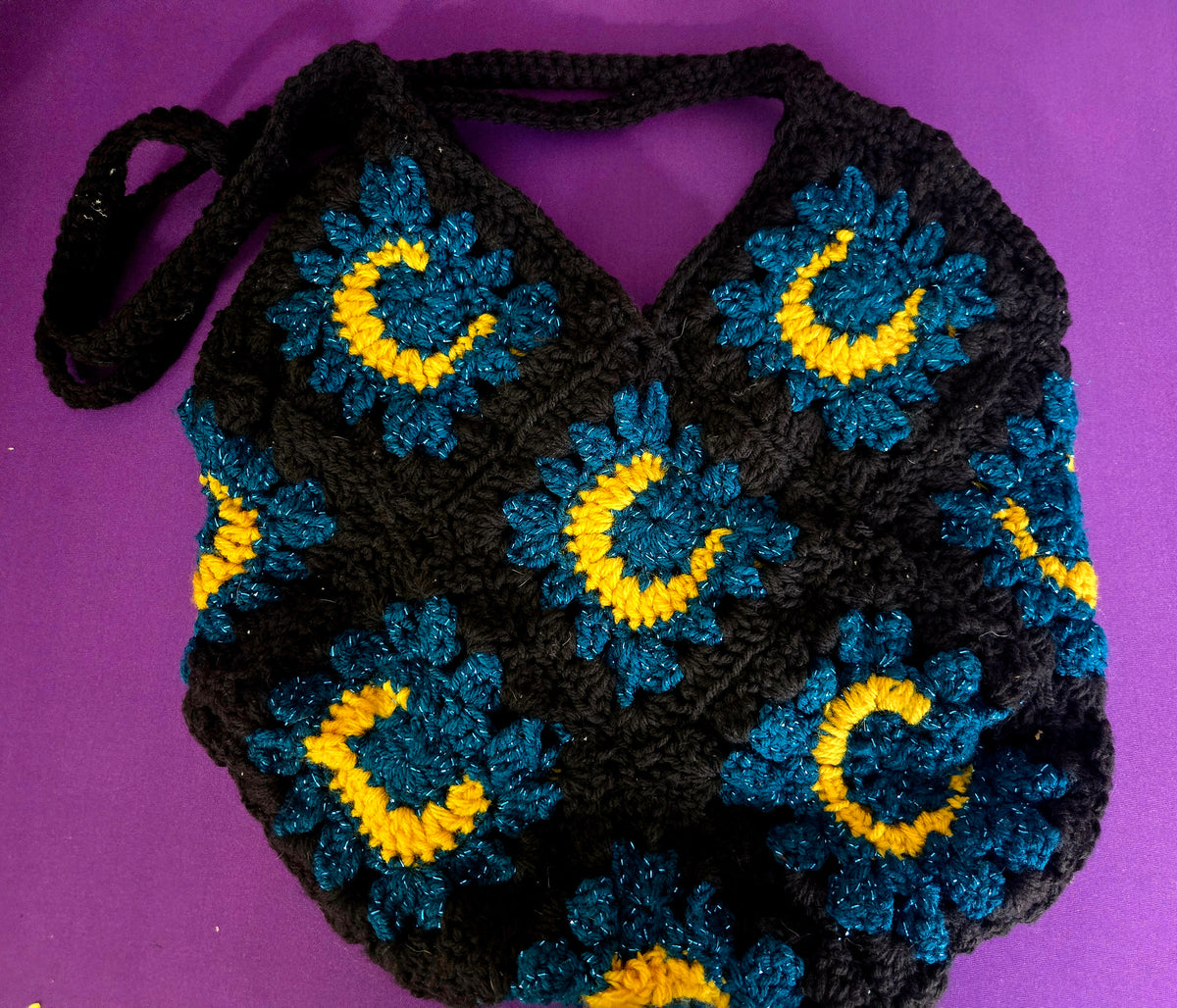 Midnight Celestial Moon Crochet Shoulder Bag