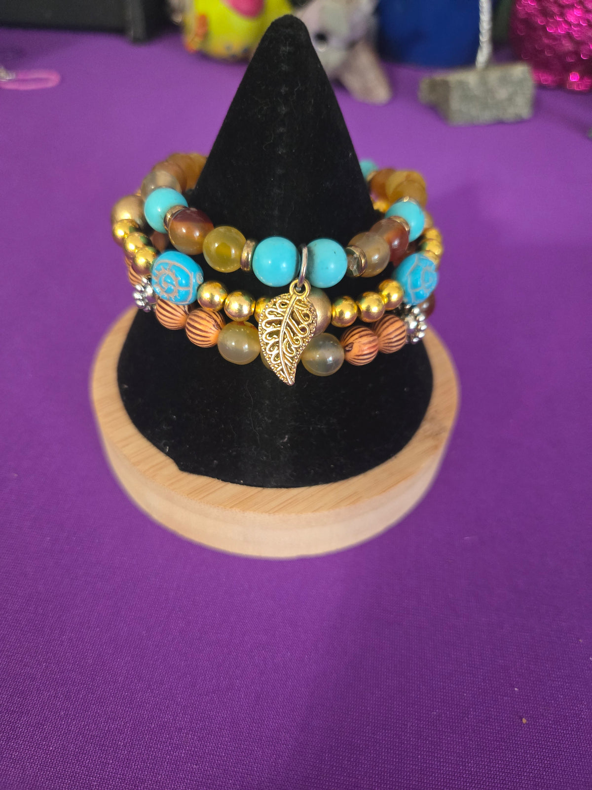 Earth and Sky- Genuine Amber and Turquoise Intention Bracelet Stack