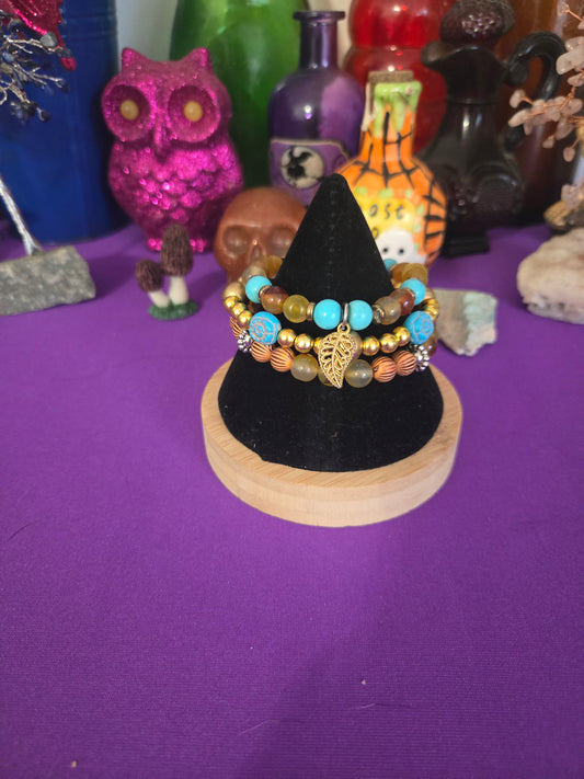 Earth and Sky- Genuine Amber and Turquoise Intention Bracelet Stack