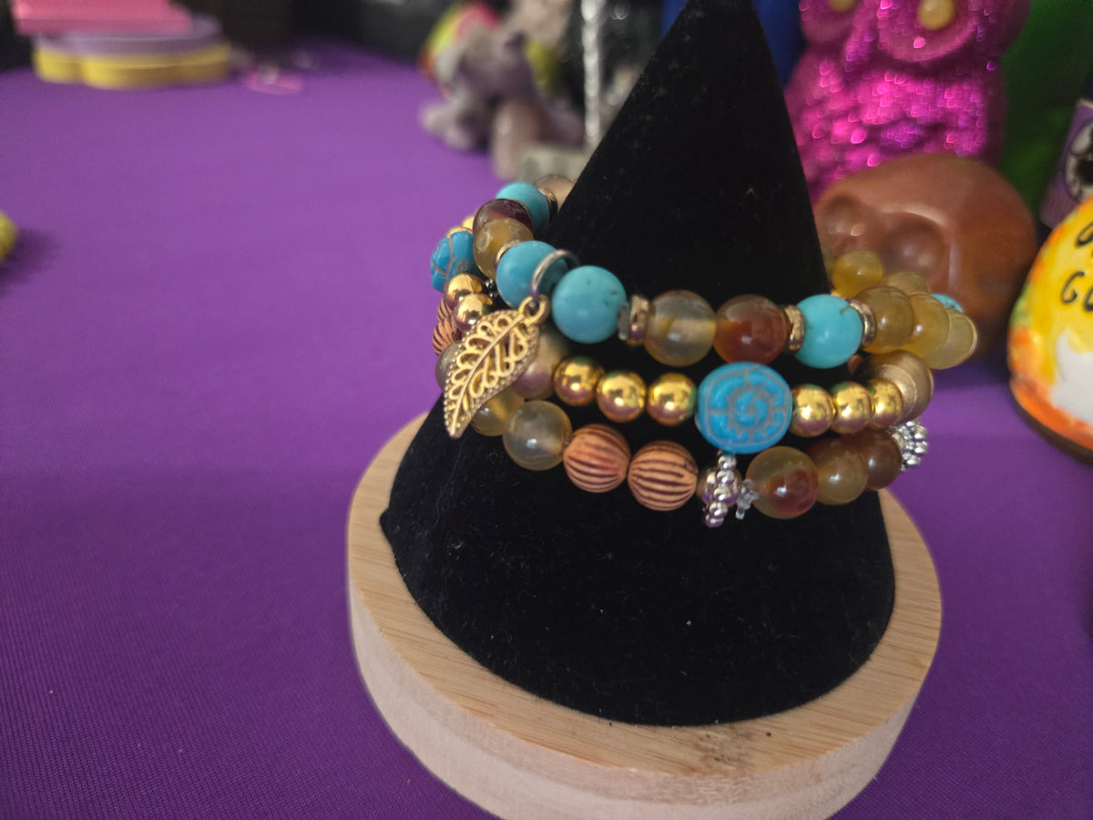 Earth and Sky- Genuine Amber and Turquoise Intention Bracelet Stack