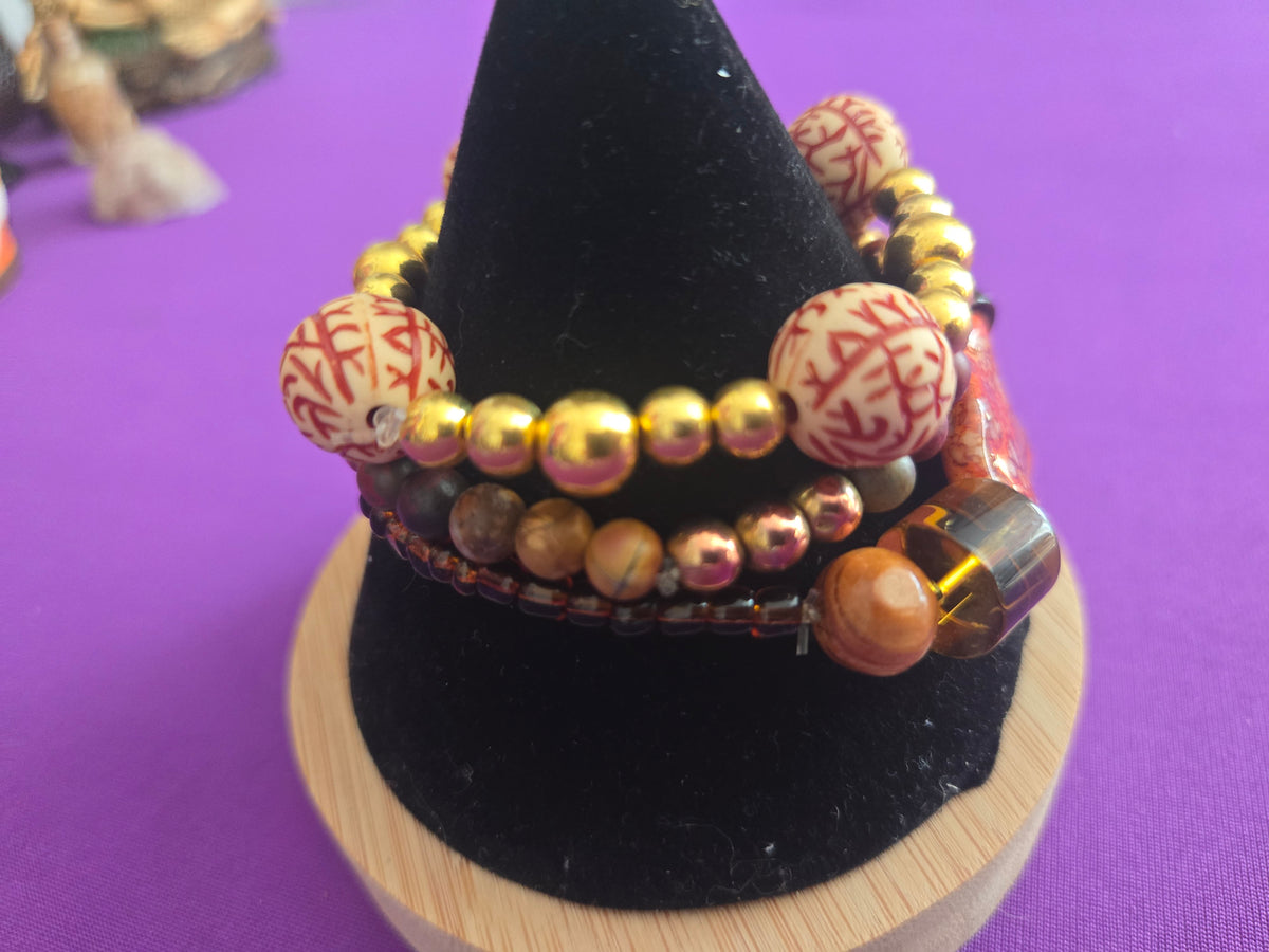Vitalizing Amber and Tiger's Eye Sunset Intention Bracelet Stack