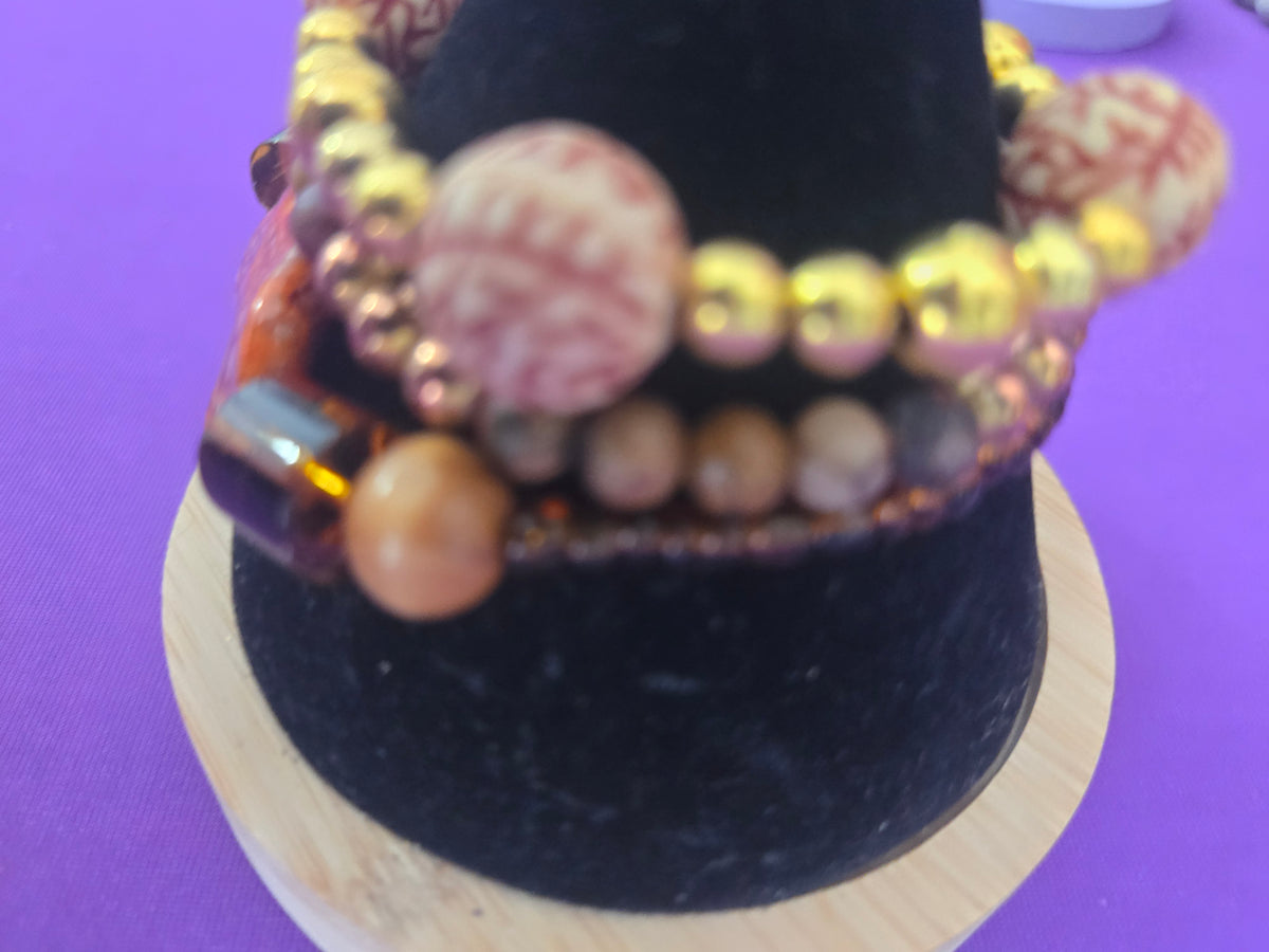 Vitalizing Amber and Tiger's Eye Sunset Intention Bracelet Stack