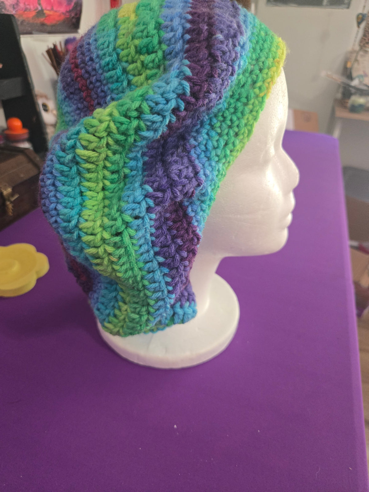 Vibrant Blue Striped Boho Head Covering