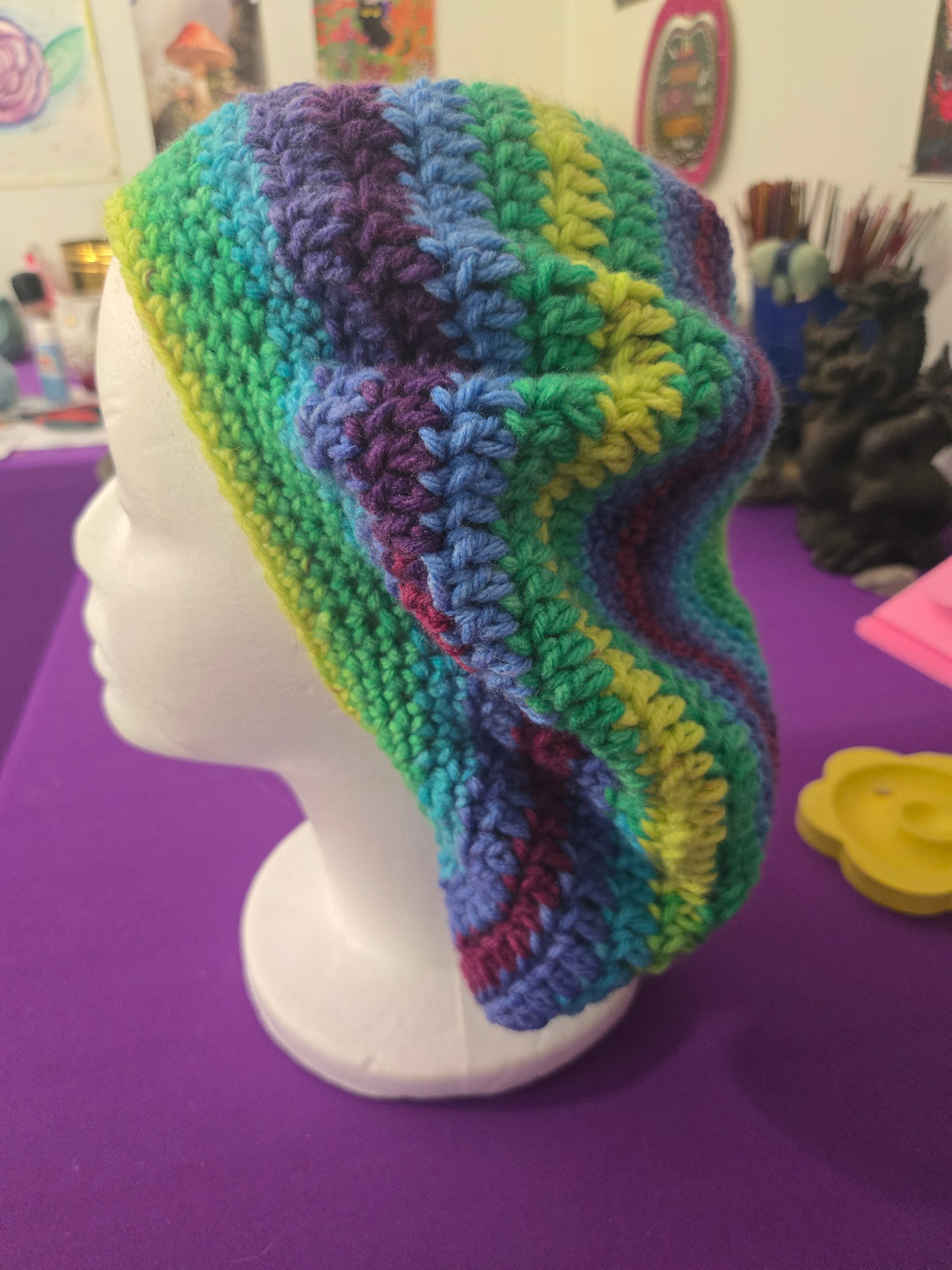 Vibrant Blue Striped Boho Head Covering