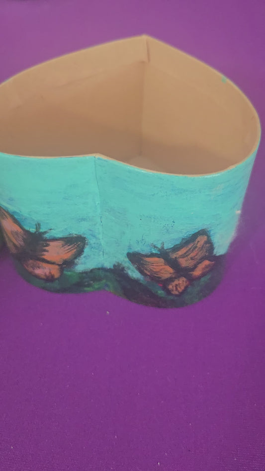 Heart Shaped Butterfly 🦋 Hand Painted Trinket Box