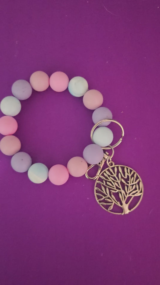 Beautiful Pastel Beaded Purse or Key Charm With Tree of Life Charm
