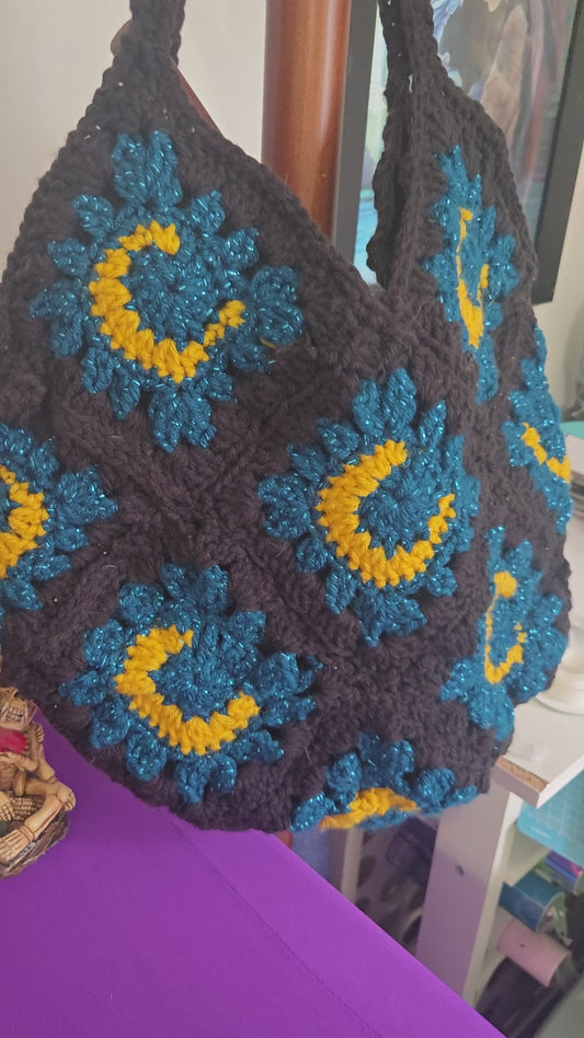 Midnight Celestial Moon Crochet Shoulder Bag