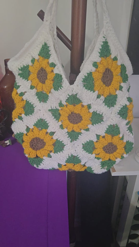 Vibrant Sunflower Field (Crocheted Shoulder Bag)