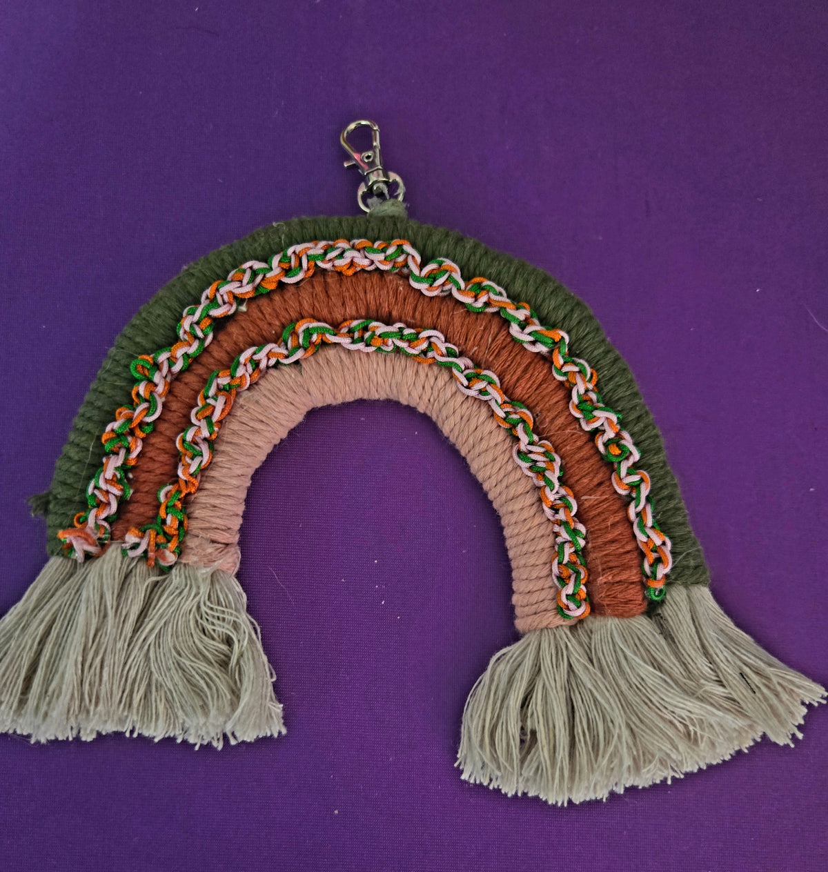 Green, Earthy Orange and Pink Rainbow Purse or Car Charm