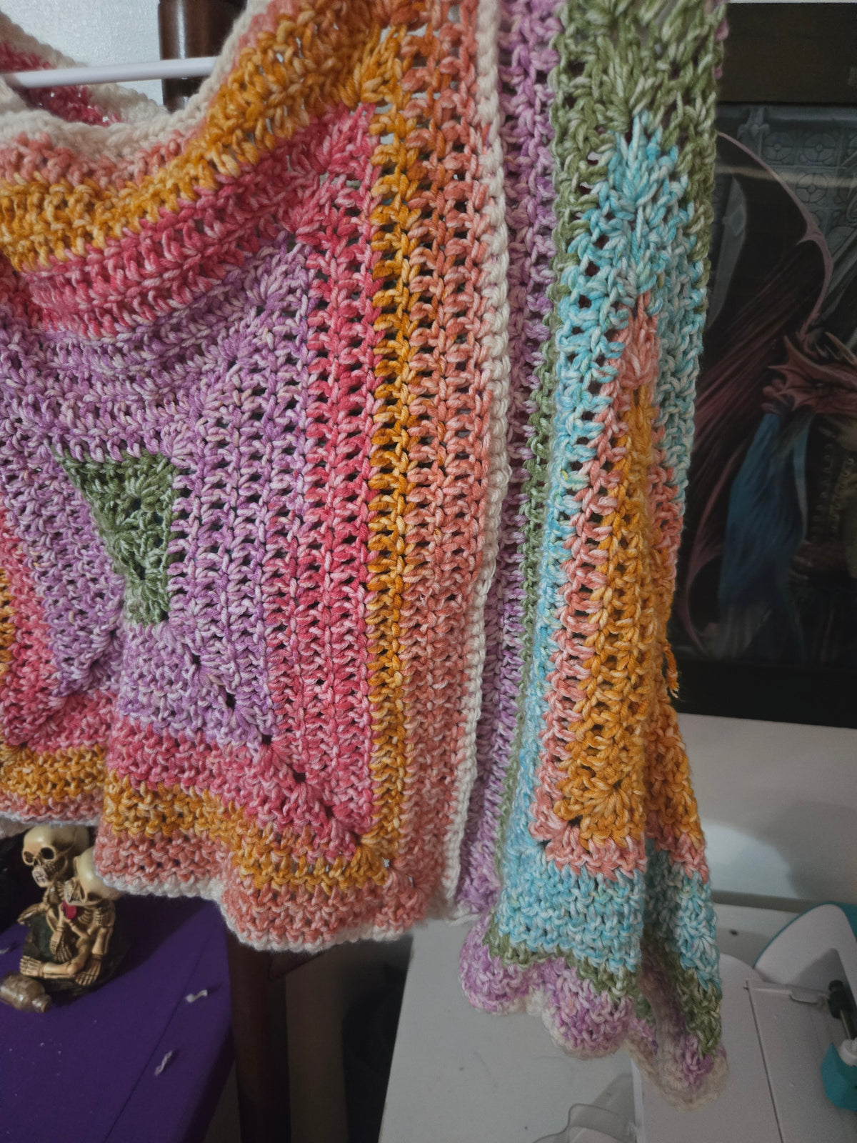 Rainbow Brite Granny Squared Crocheted Pull Over