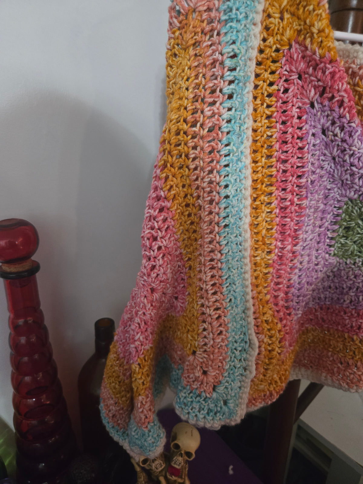 Rainbow Brite Granny Squared Crocheted Pull Over