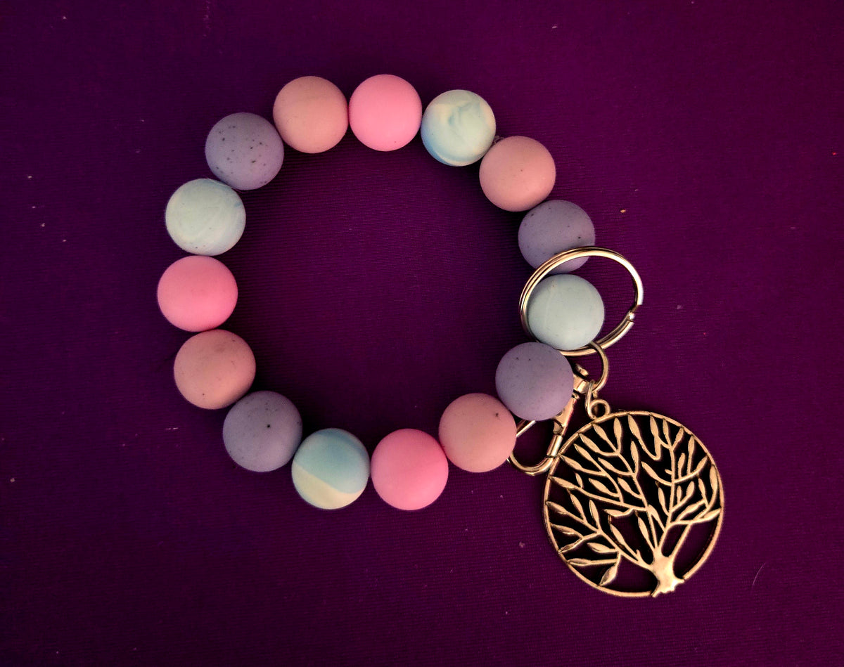 Beautiful Pastel Beaded Purse or Key Charm With Tree of Life Charm