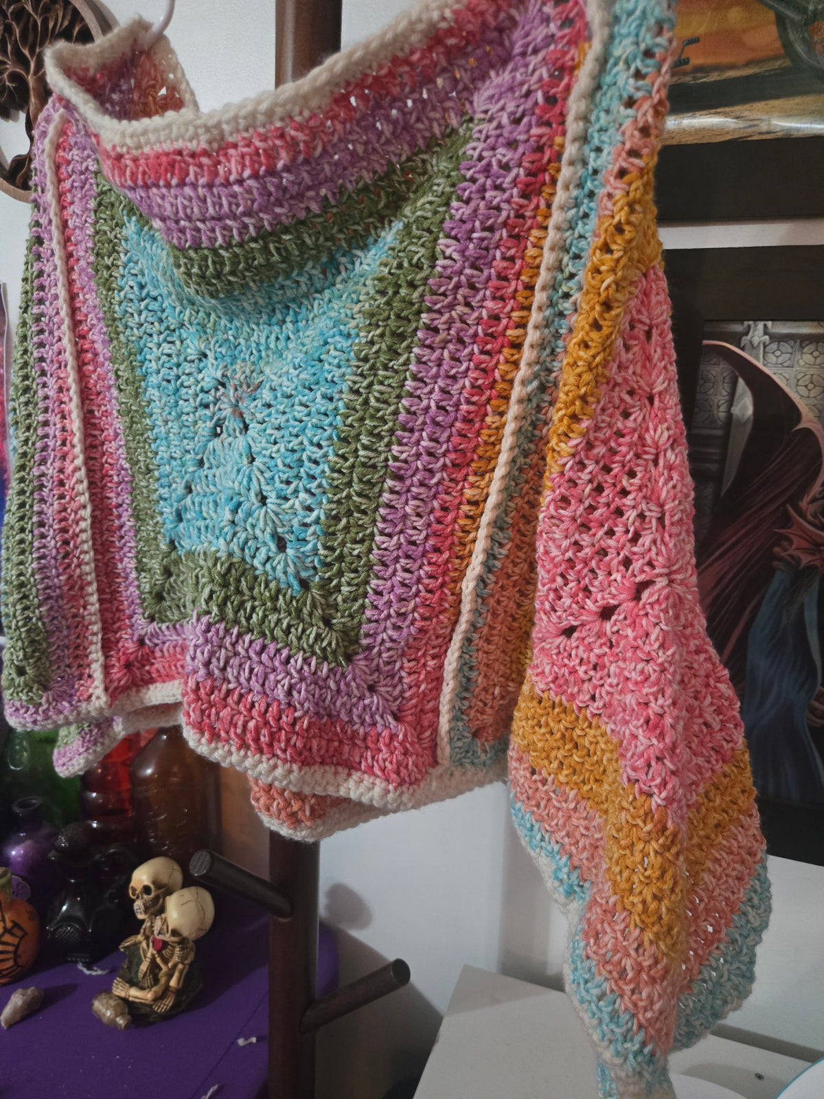 Rainbow Brite Granny Squared Crocheted Pull Over