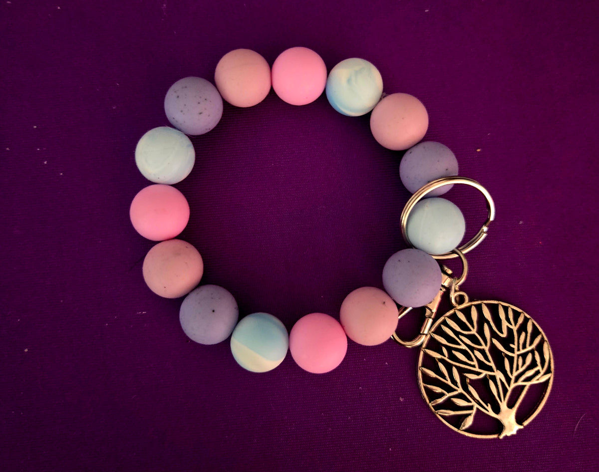 Beautiful Pastel Beaded Purse or Key Charm With Tree of Life Charm