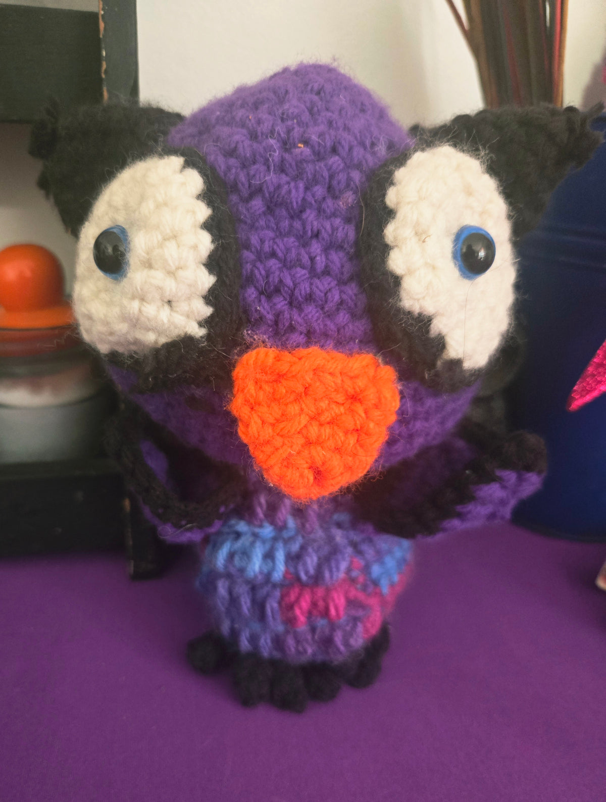 Cutesy Black and Purple Crocheted Owl