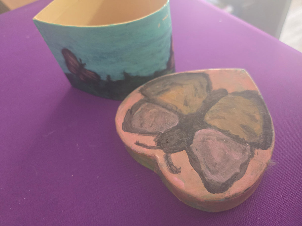 Heart Shaped Butterfly 🦋 Hand Painted Trinket Box