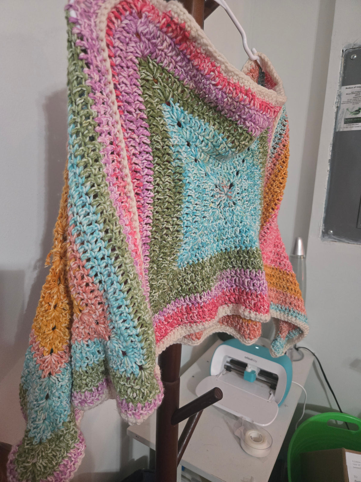 Rainbow Brite Granny Squared Crocheted Pull Over