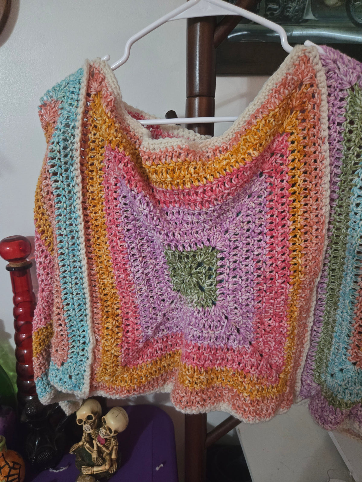 Rainbow Brite Granny Squared Crocheted Pull Over