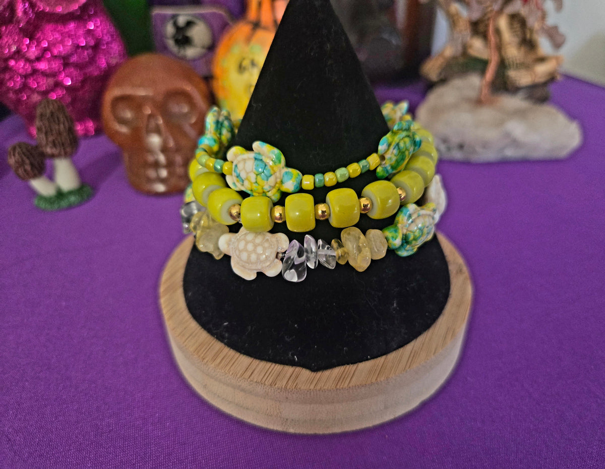 Energetically Charged Sunshine Turtle Intention Bracelet Stack