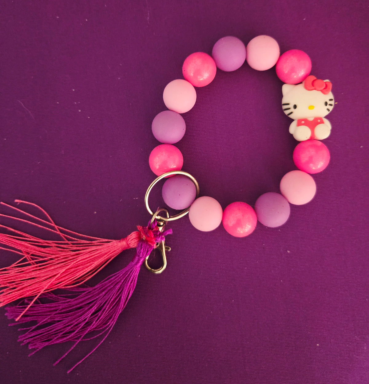 Pretty Pink Kitten Beaded Purse or Key Charm