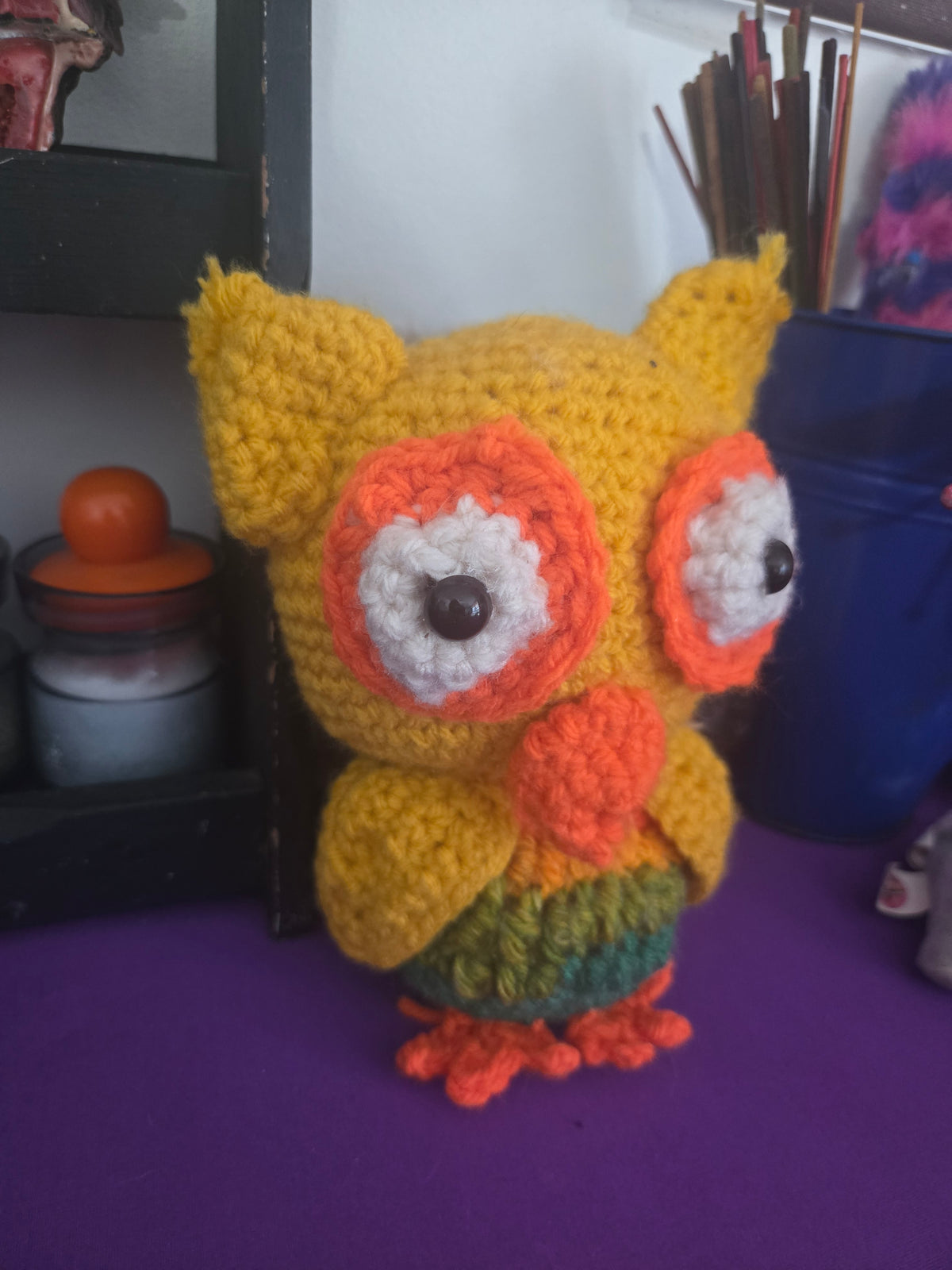 Cutesy Orange and Yellow Crocheted Owl