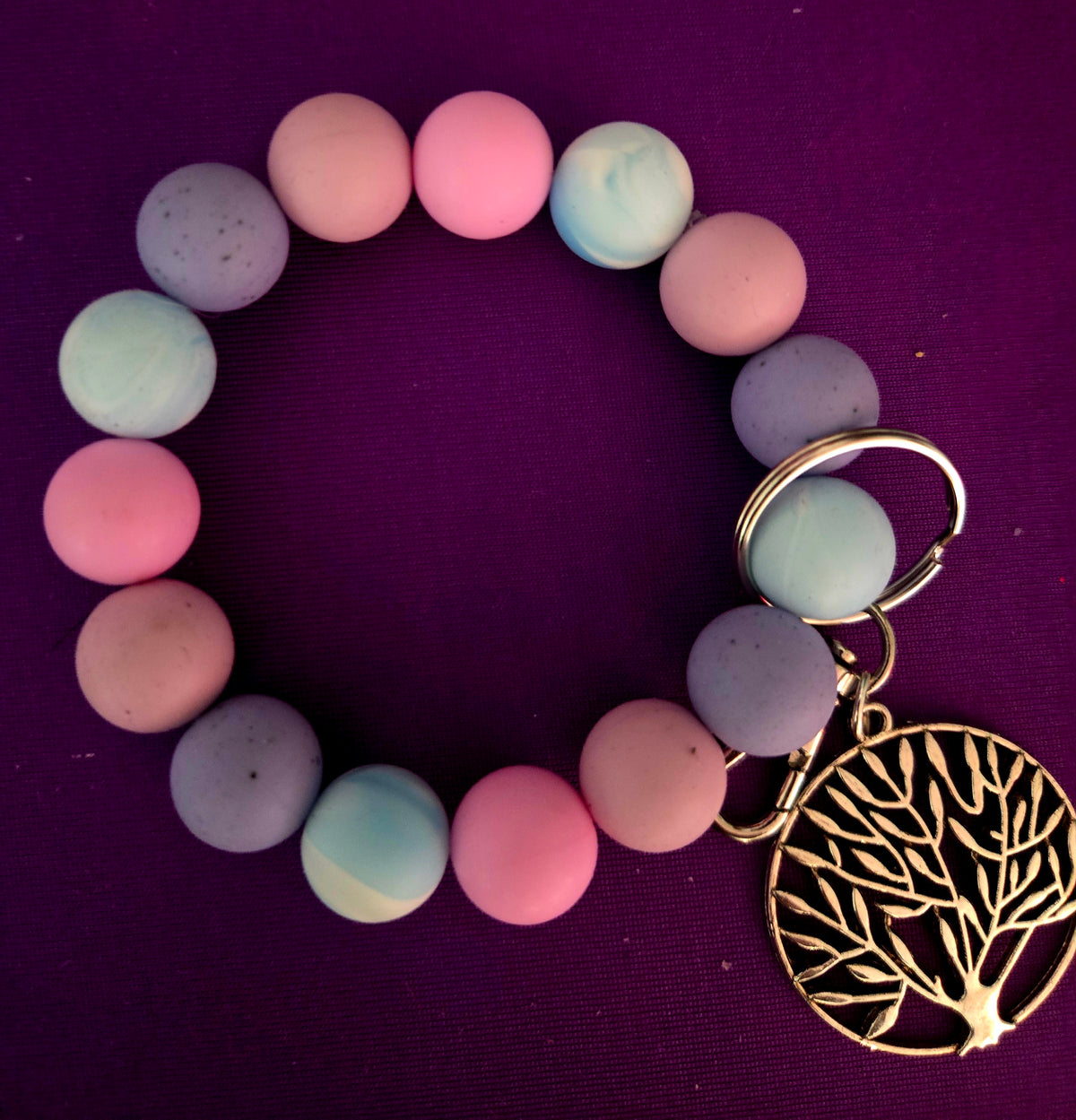 Beautiful Pastel Beaded Purse or Key Charm With Tree of Life Charm