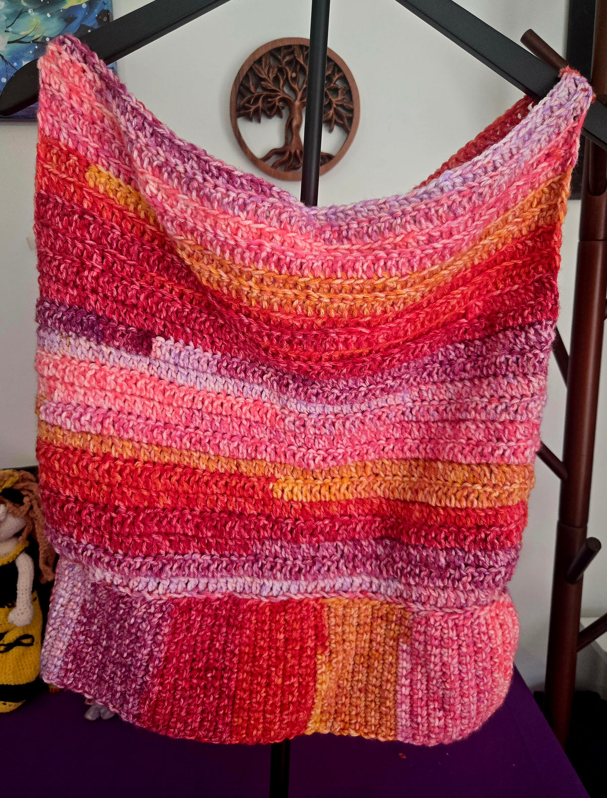 Off-The-Shoulder Multicolored Sleeveless Crocheted Top