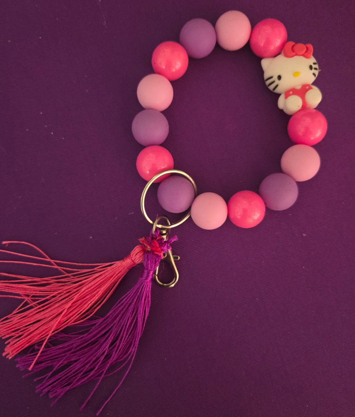 Pretty Pink Kitten Beaded Purse or Key Charm