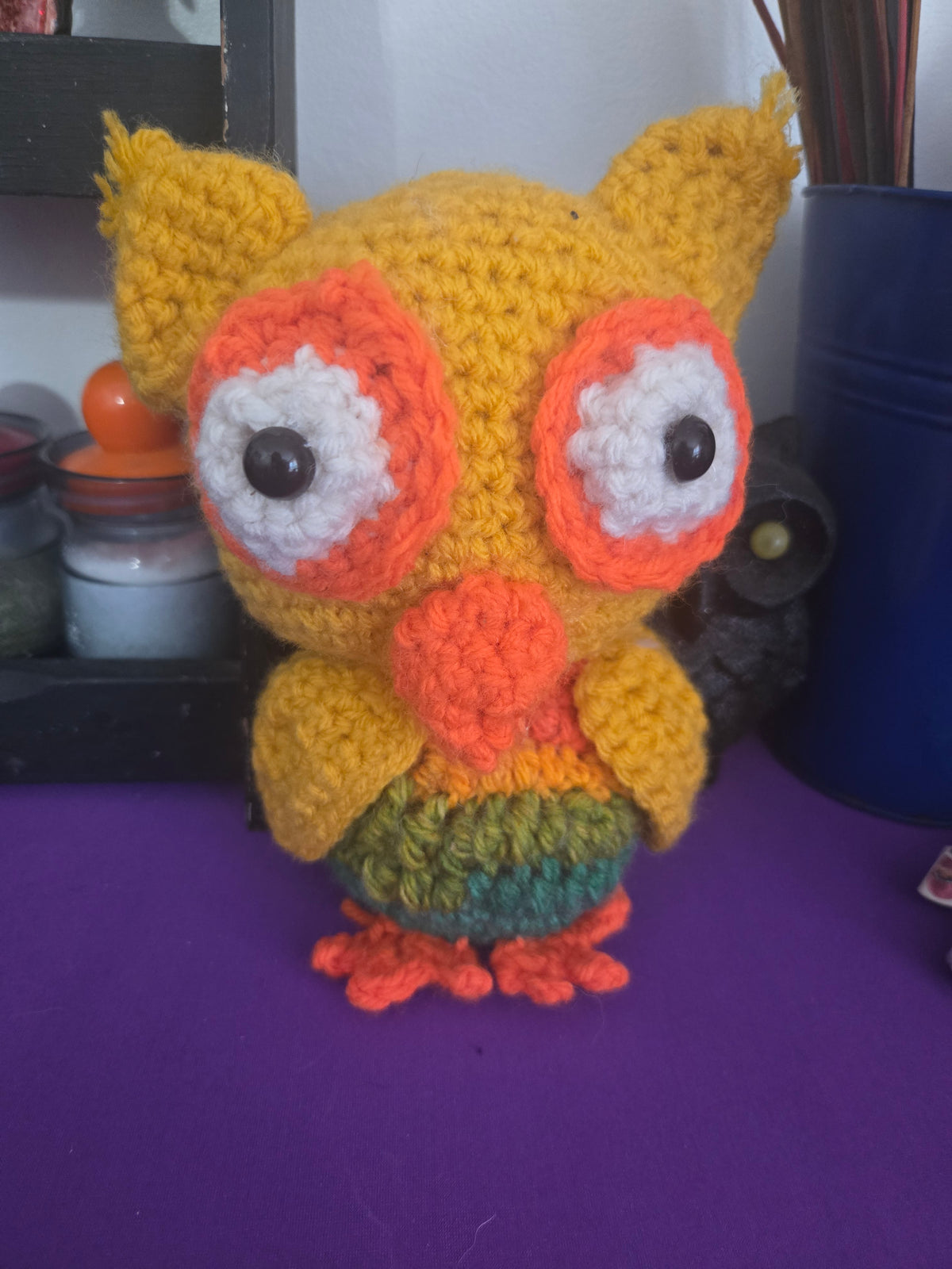 Cutesy Orange and Yellow Crocheted Owl